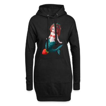 Sirène aux fraises - Sweat-shirt à capuche long Femme - noir - Devant
