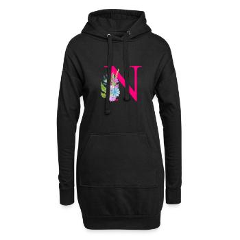 N lettre rouge - Sweat-shirt à capuche long Femme - noir - Devant