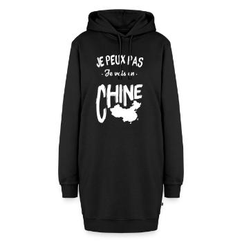 Je peux pas je vais en Chine - Sweat-shirt à capuche long Femme - noir - Devant