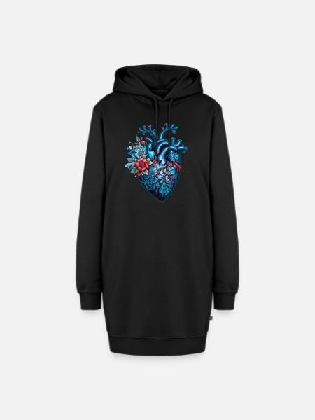Blaues Herz - Hoodie-Kleid - Schwarz