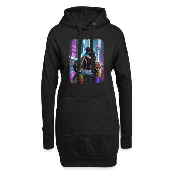 Moto cyberpunk en ville - Sweat-shirt à capuche long Femme - noir - Devant