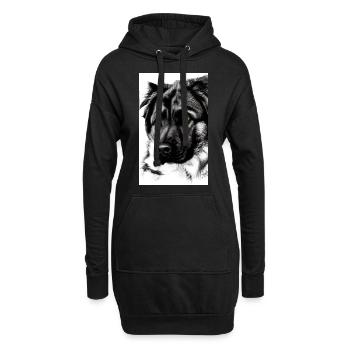 Black and White Dog Sketch - Hoodie Dress - black - Front