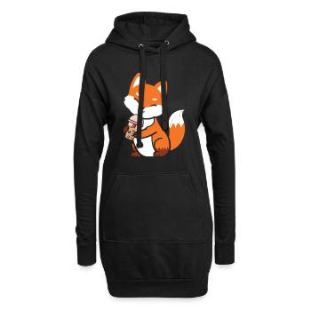 Lustiger Fuchs trinkt Boba Tea Bubble Tea - Hoodie-Kleid - Schwarz - Vorne