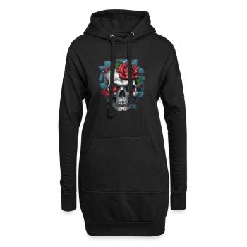 Crâne avec des roses - Sweat-shirt à capuche long Femme - noir - Devant