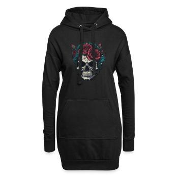 Crâne avec des roses - Sweat-shirt à capuche long Femme - noir - Devant