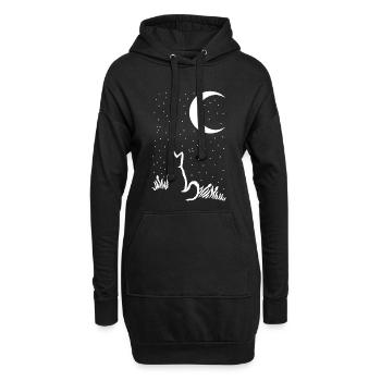 Eine Katze unter dem Mond und den Sternen - Hoodie-Kleid - Schwarz - Vorne