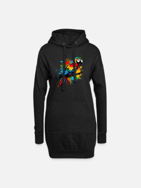 Papagei - Hoodie-Kleid - Schwarz