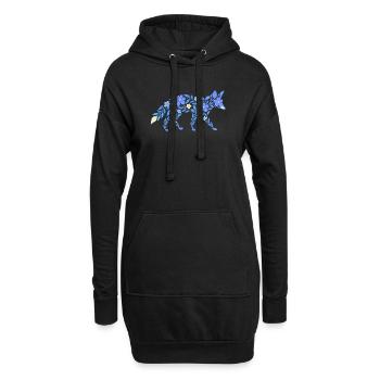 Floral nordique - Renard bleu vif - Sweat-shirt à capuche long Femme - noir - Devant
