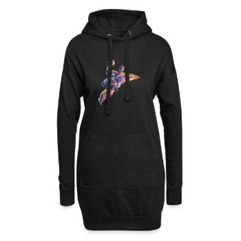 Dynamischer Handball Sprungwurf in Neon Flammen - Hoodie-Kleid - Schwarz - Vorne