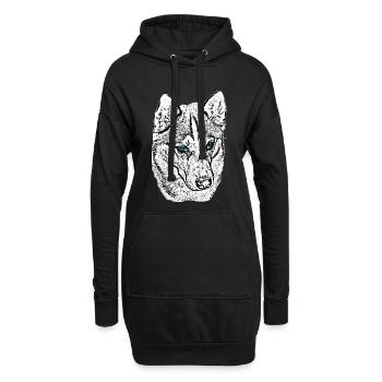 Wolfskopf Zeichnung Blaue Augen - Hoodie-Kleid - Schwarz - Vorne