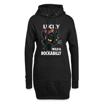 Lucky, Wild & Rockabilly: Schwarze Retro Katze - Hoodie-Kleid - Schwarz - Vorne