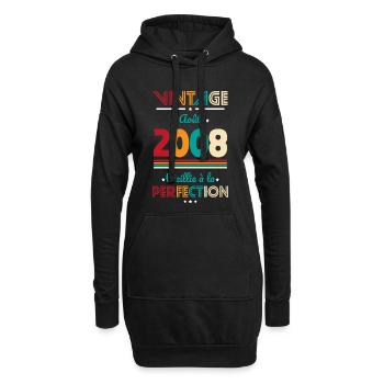 18. Geburtstag – Vintage – August 2008 - Hoodie-Kleid - Schwarz - Vorne
