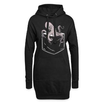 Oktopus In Der Brusttasche Design Krake Pocket Tin - Hoodie-Kleid - Schwarz - Vorne