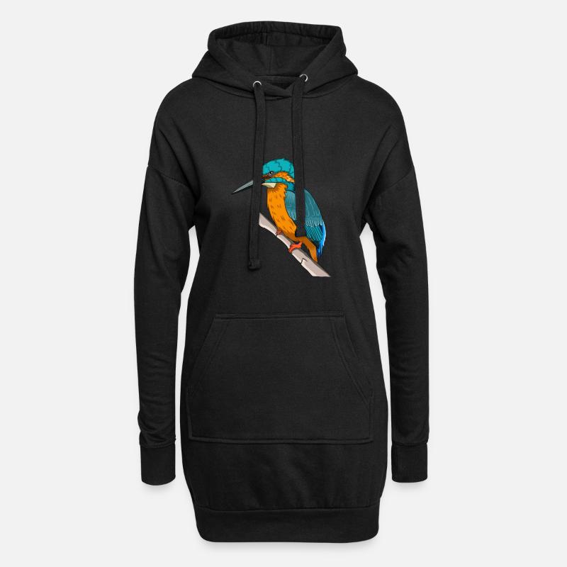 Eisvogel auf einem Ast bunt Geschenk Vogel - Hoodie-Kleid - Schwarz