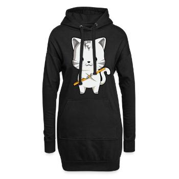 Cute Cat With Flute Kawaii Anime Japanese - Hoodie-Kleid - Schwarz - Vorne