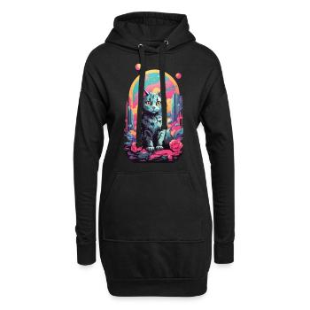 Magische Pastell Goth Katze mit Rosen Design - Hoodie-Kleid - Schwarz - Vorne
