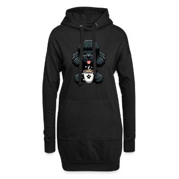 Pudel mit Kaffee für Frühaufsteher - Hoodie-Kleid - Schwarz - Vorne