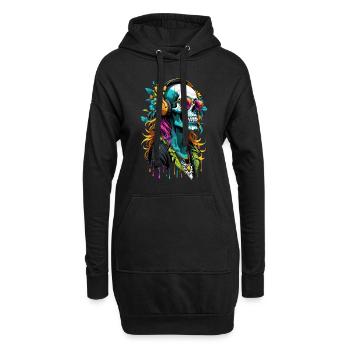 Crâne DJ Hippie - Sweat-shirt à capuche long Femme - noir - Devant