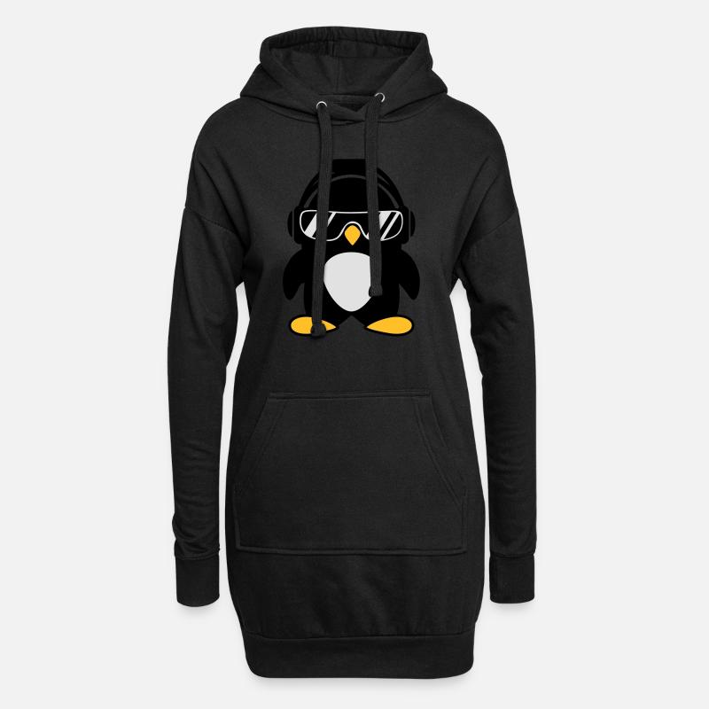 Pinguin mit Kopfhörer - Hoodie-Kleid - Schwarz