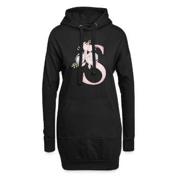 Buchstabe S mit Blumen - Hoodie-Kleid - Schwarz - Vorne