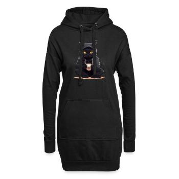 Schwarze Katzen mit Kaffee Becher Getränk Katze - Hoodie-Kleid - Schwarz - Vorne