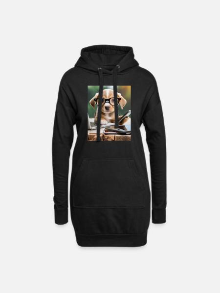 Hund mit Brille - Hoodie-Kleid - Schwarz