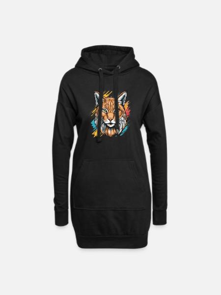 Luchs-Katze - Hoodie-Kleid - Schwarz