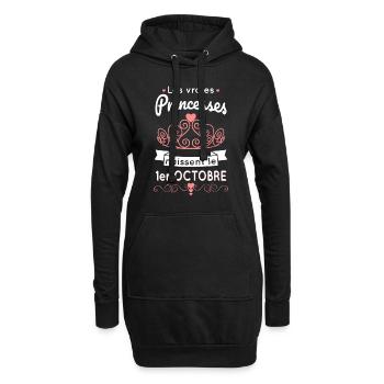 Anniversaire - Princesses naissent le 1er Octobre - Sweat-shirt à capuche long Femme - noir - Devant