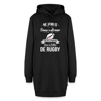 Sous-estimer une trentenaire avec ballon de rugby - Sweat-shirt à capuche long Femme - noir - Devant
