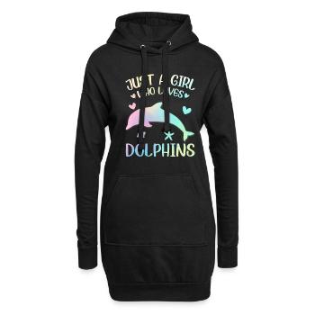 Une fille qui aime les dauphins - Sweat-shirt à capuche long Femme - noir - Devant
