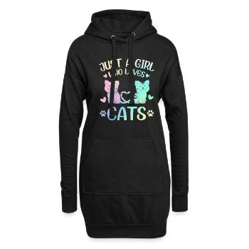 Une fille qui aime les chats - Sweat-shirt à capuche long Femme - noir - Devant