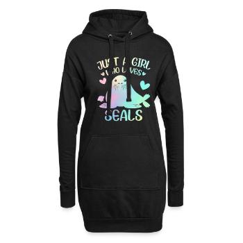 Une fille qui aime les phoques - Sweat-shirt à capuche long Femme - noir - Devant