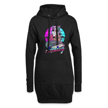 Synthesizer Vaporwave Katze Modular Analog - Hoodie-Kleid - Schwarz - Vorne