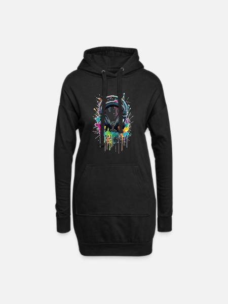 Headphones with colorful splashes of color - Hoodie Dress - black
