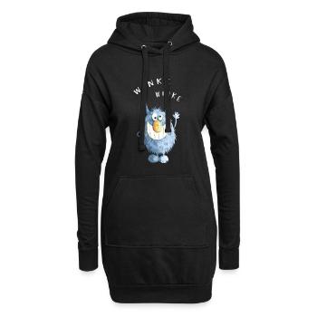 Blaues Zotteliges Winke Monster - Hoodie-Kleid - Schwarz - Vorne