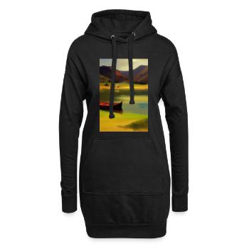 Landscape with lake, boat and mountains - Hoodie Dress - black - Front