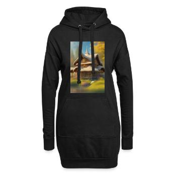 Charmante Hütte am See - Hoodie-Kleid - Schwarz - Vorne