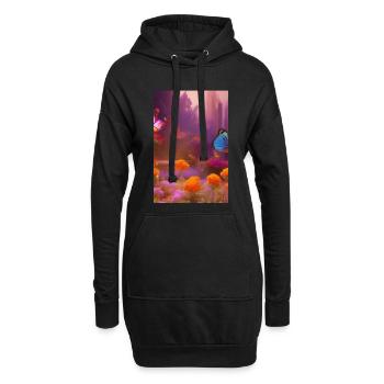 Blumen und Schmetterling - Hoodie-Kleid - Schwarz - Vorne
