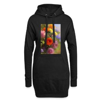 Blumen und Schmetterling - Hoodie-Kleid - Schwarz - Vorne