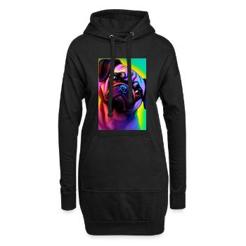 Mops Hund - Hoodie-Kleid - Schwarz - Vorne