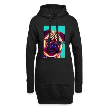 Mops Hund - Hoodie-Kleid - Schwarz - Vorne