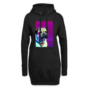 Mops Hund - Hoodie-Kleid - Schwarz - Vorne
