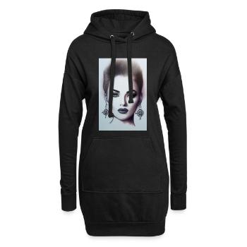 Frau mit Schmuck - Hoodie-Kleid - Schwarz - Vorne
