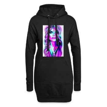 Frau mit Schmuck - Hoodie-Kleid - Schwarz - Vorne