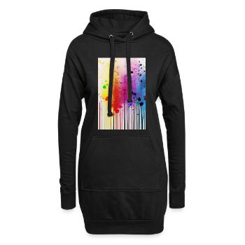 Farbspritzer und Linien - Hoodie-Kleid - Schwarz - Vorne