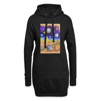 Weltall und Planeten - Hoodie-Kleid - Schwarz - Vorne