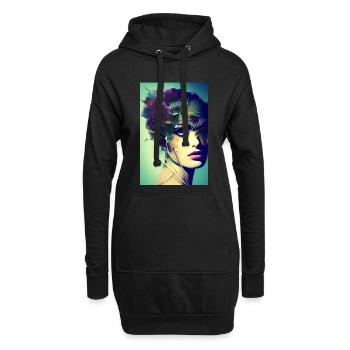 Abstrakte Gesichts Kunst - Hoodie-Kleid - Schwarz - Vorne
