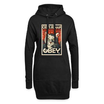 Obey Human affiche de propagande chat autoritaire - Sweat-shirt à capuche long Femme - noir - Devant
