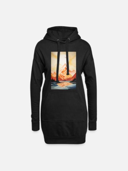 Paysage de Montagne avec coucher de soleil - Sweat-shirt à capuche long Femme - noir