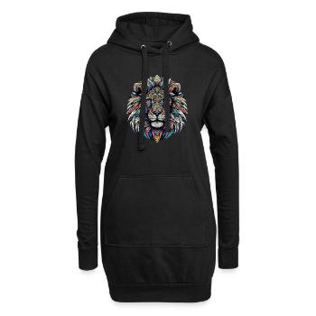 Löwe mit Mandalas verziert - Hoodie-Kleid - Schwarz - Vorne